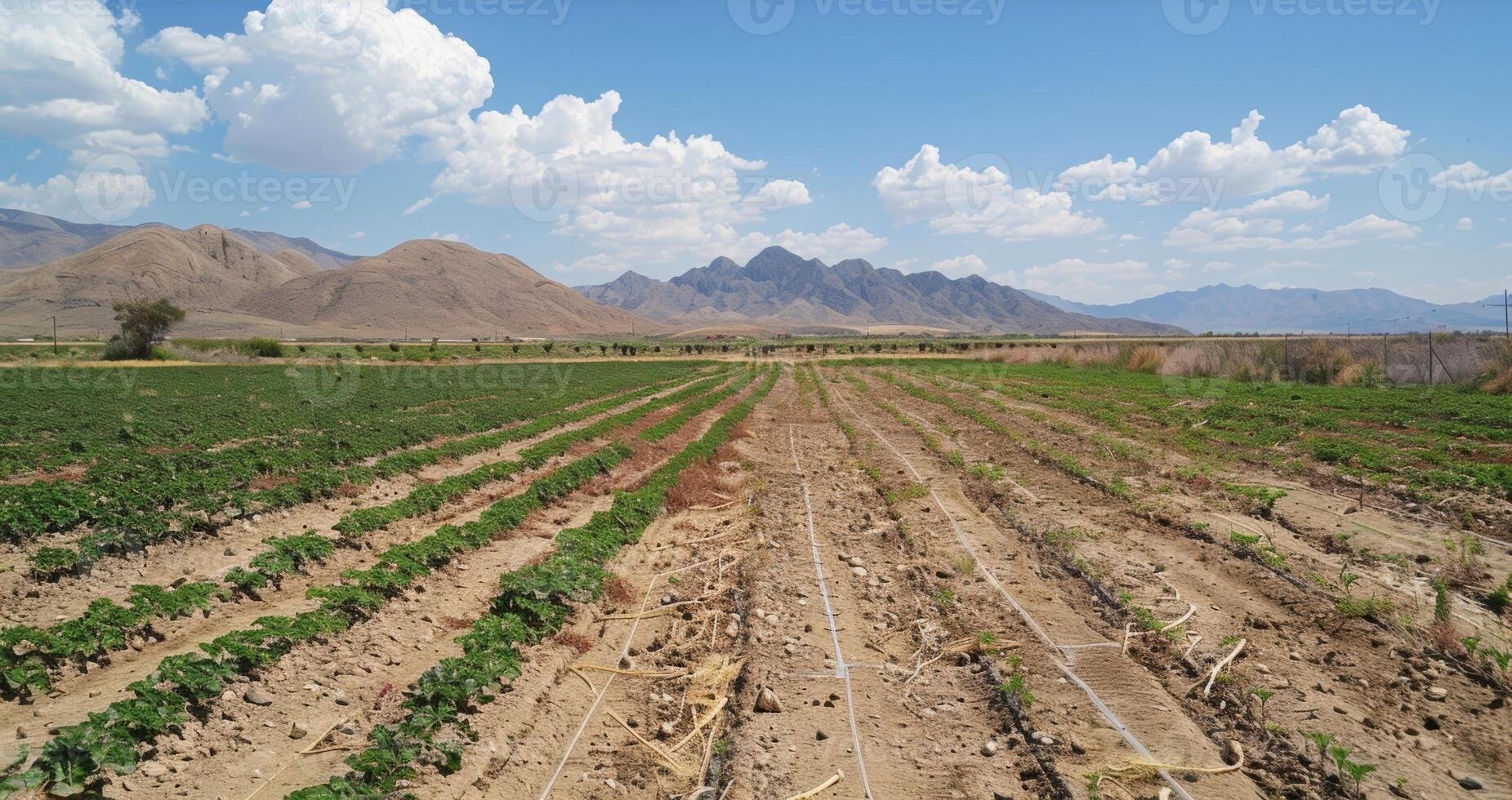 A beforeandafter photo of a dry barren field transformed into a flourishing farm thanks to the implementation of solarpowered irrigation