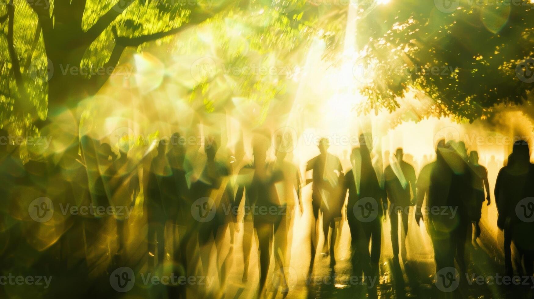 Blurry figures come together on the path standing up for what they believe in photo