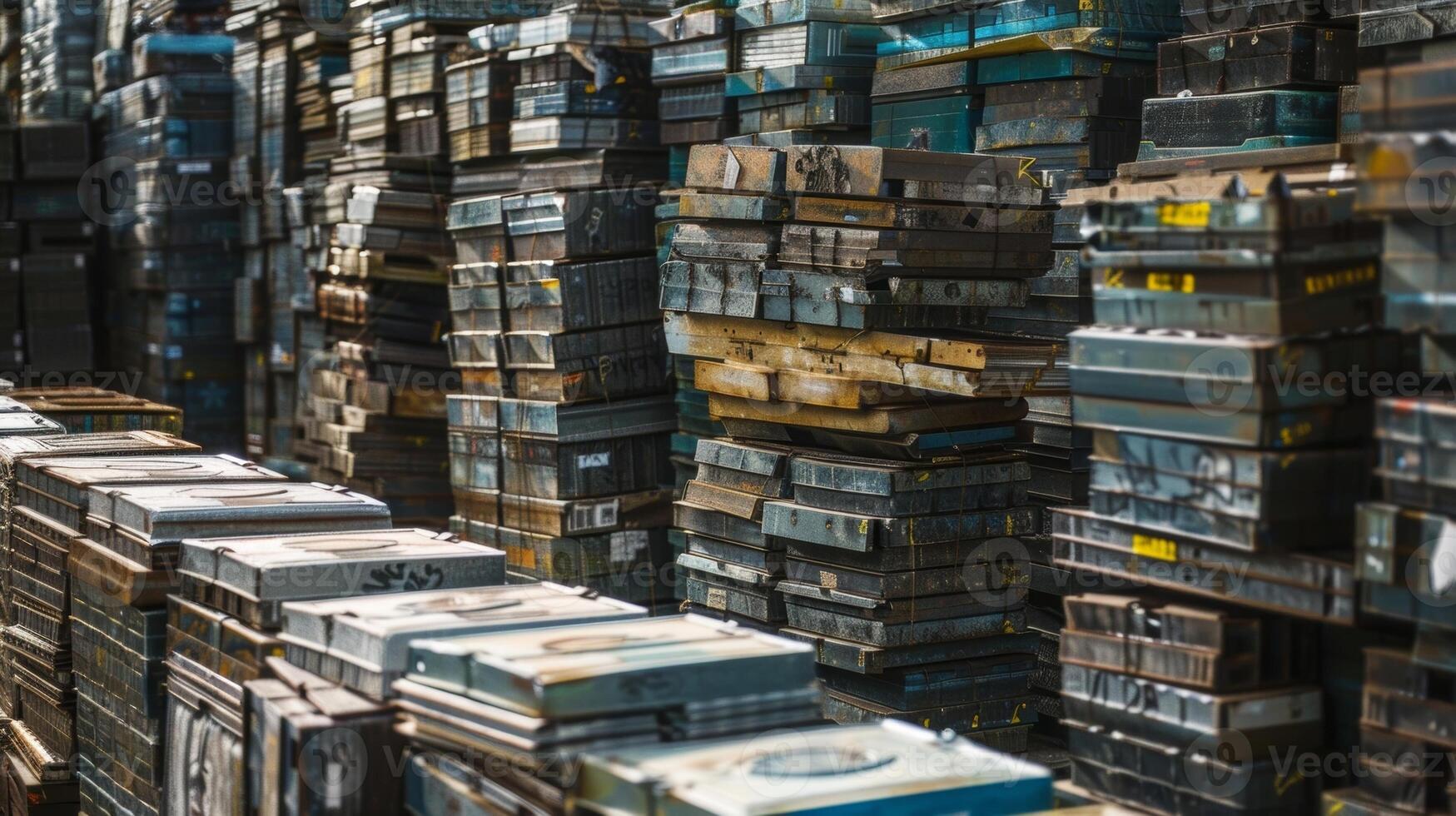 A large warehouse filled with neatly stacked recycled solar panels awaiting their next destination to power homes and businesses photo