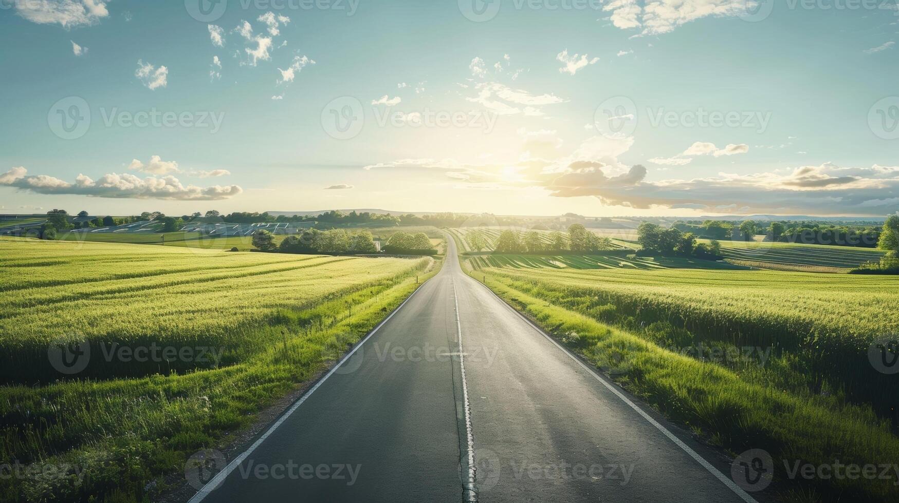 A rural road surrounded by fields showcasing the potential of solar roadways in remote areas photo