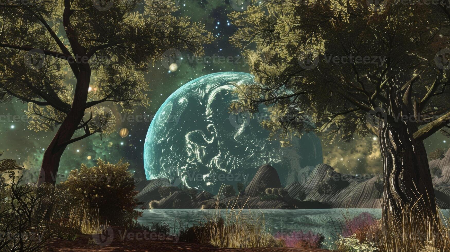 A peaceful and serene setting with only the quiet sound of nature and the gentle hum of the solar system in the background photo