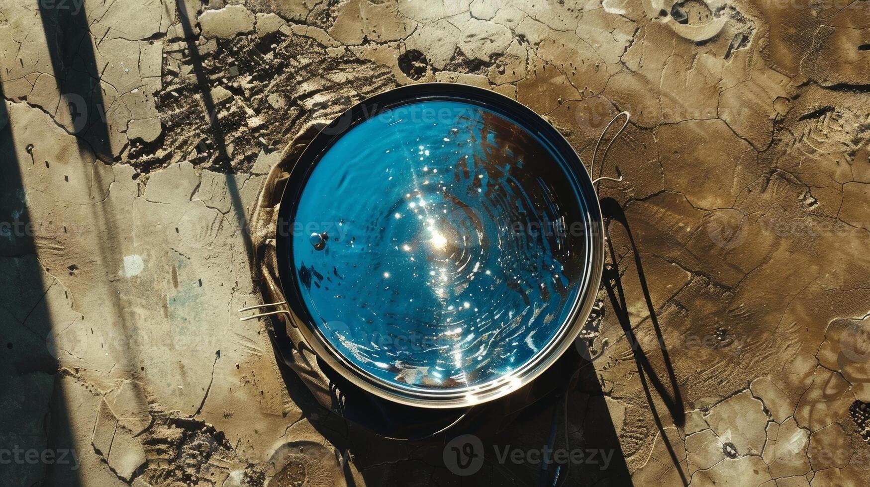 An overhead view of a solarpowered water heater in action with the suns rays reflecting off its surface and heating the water inside photo