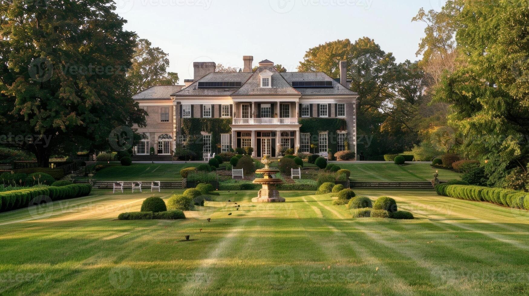 A sprawling estate from the 18th century its sprawling lawns and gardens now featuring solarpowered water fountains and outdoor lighting photo