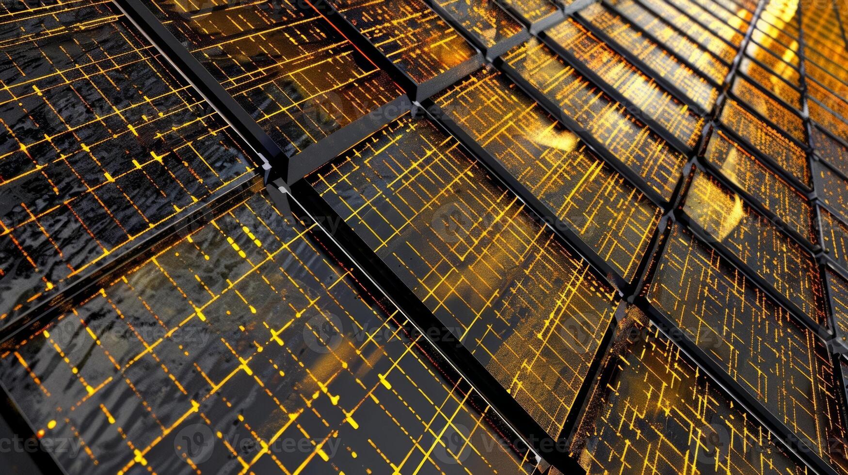 An abstract photo of a government building covered in solar panels creating a beautiful geometric pattern