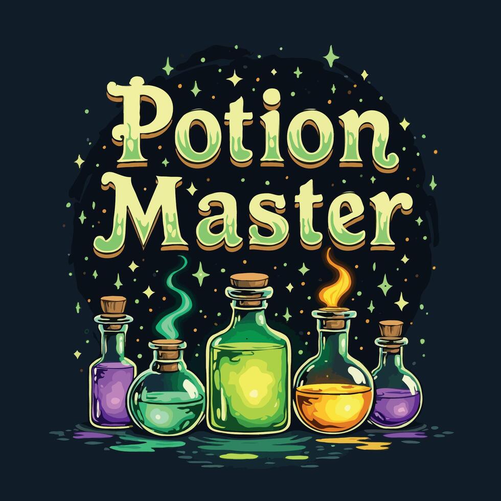Potion Master Vectorize Illustrated Halloween Theme T-Shirt Design vector