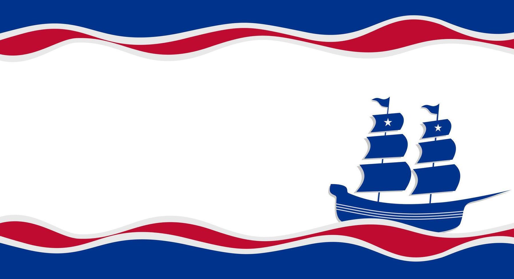 Happy Columbus day banner, USA holiday background with USA flag design and ship silhouette on white background vector
