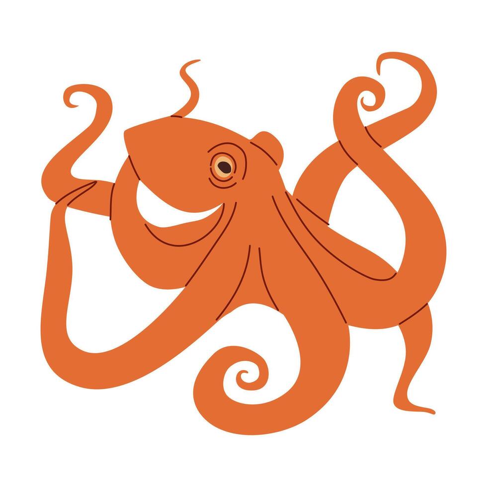 Set of flat illustrations in children's style. Octopus on white background vector
