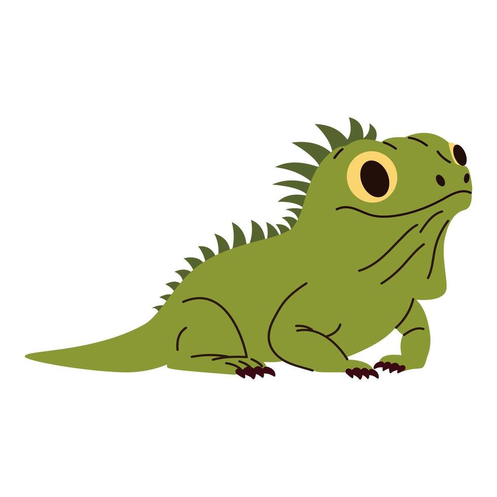 Cute iguana on a white background. Flat illustration in simple child style vector