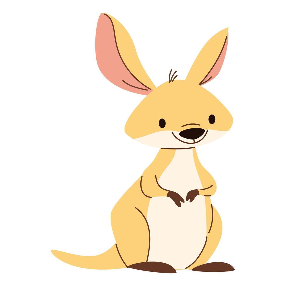 Cute kangaroo on white background. Flat illustration in simple child style vector