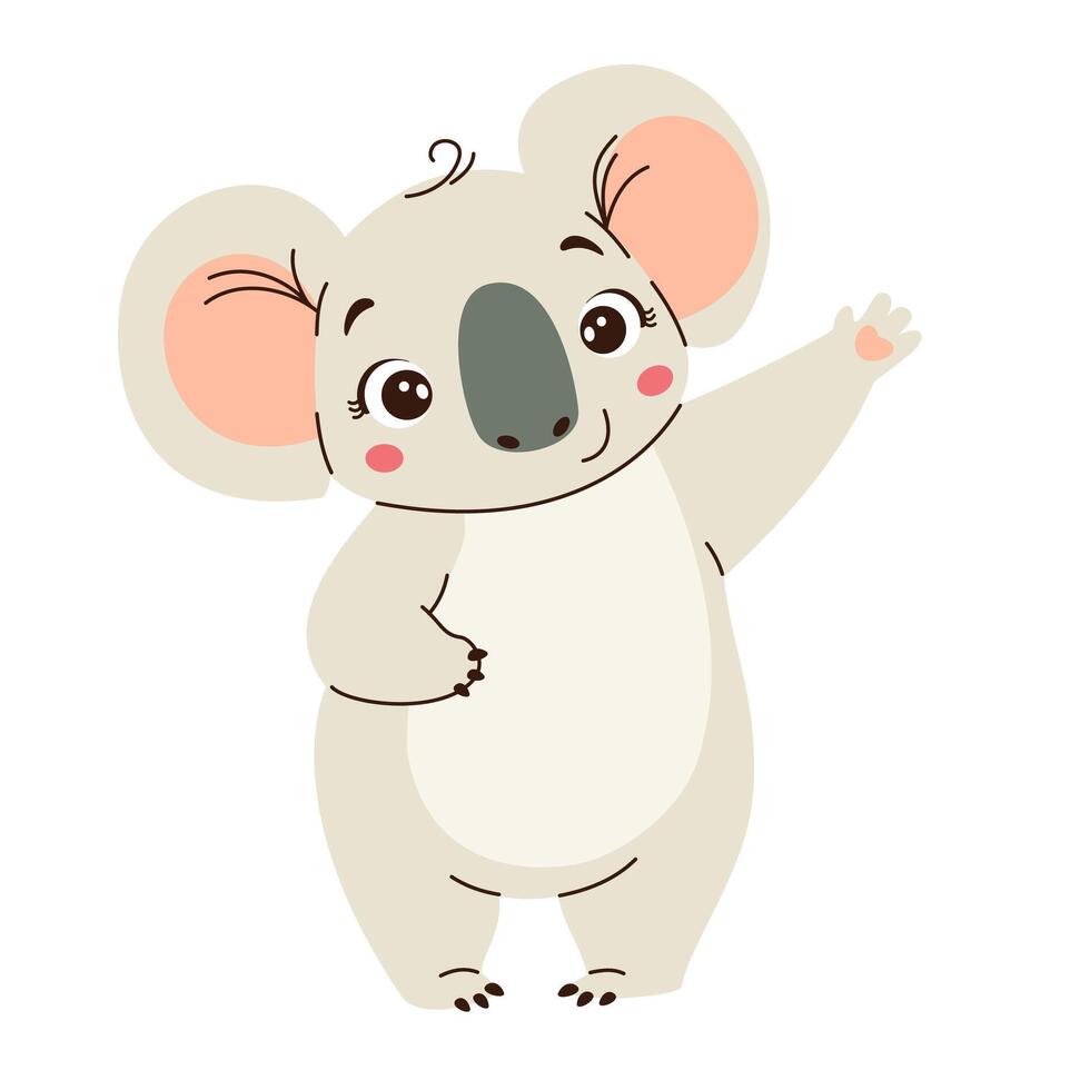 Flat illustration in children's style. Cute koala waving his paw on white background vector
