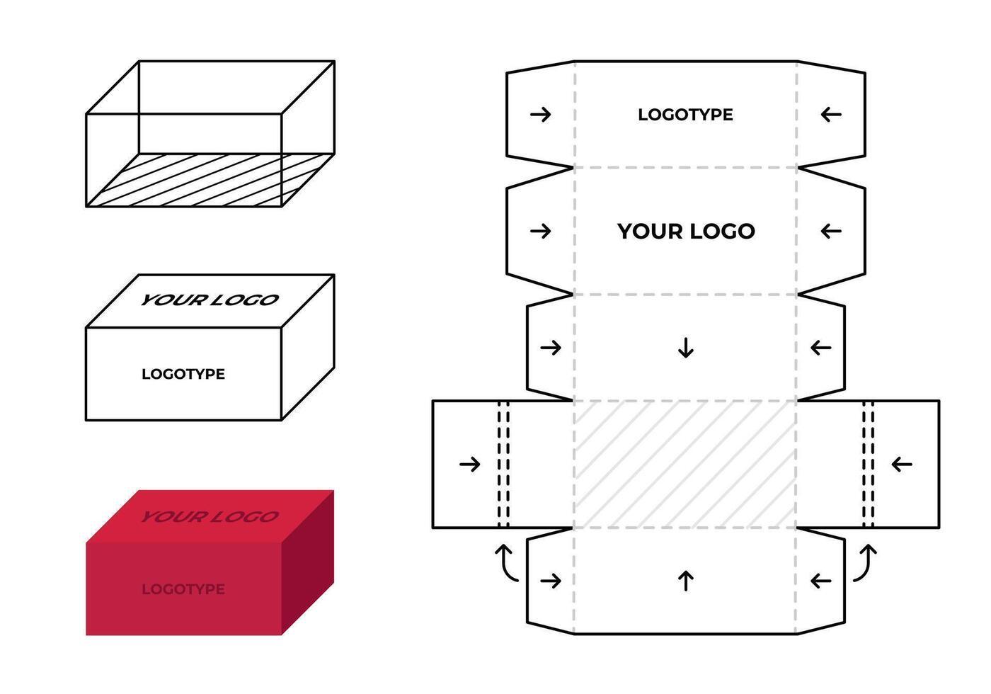 Cardboard box die template isolated on white background. Product package paper box scheme illustration. Container blueprint. Rectangular pack layout instruction. Cardboard fold scheme. vector