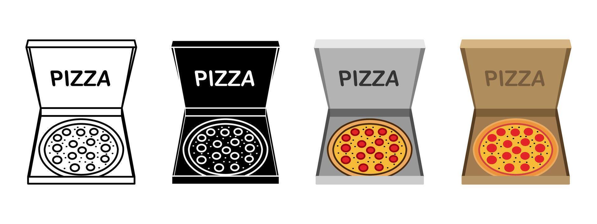 Open pizza box icon. Pizza delivery cardboard package illustration. Pizzeria order symbol. Isometric square pizza box pictogram. Italian fast food dinner concept on white background. vector