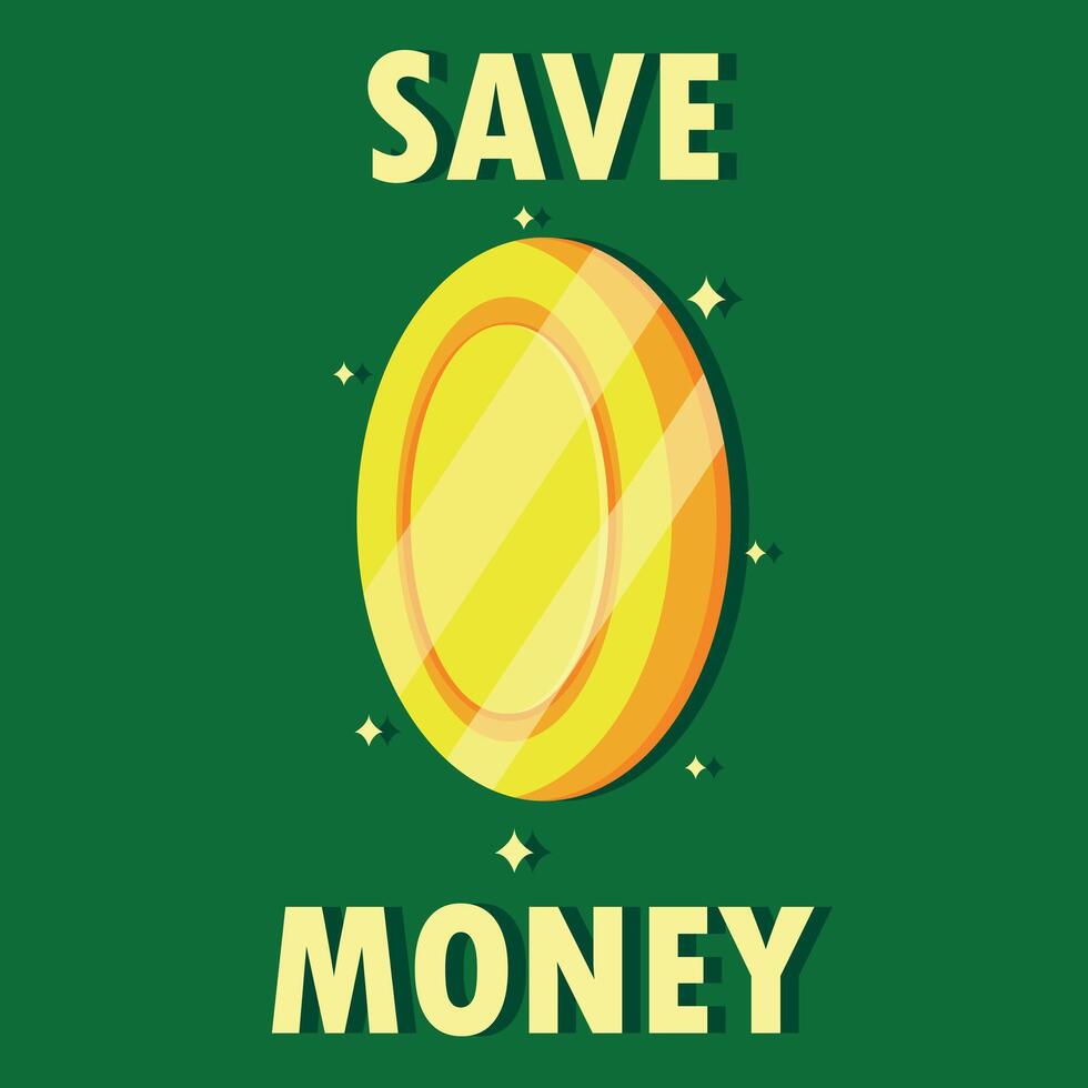 Gold coin on green background vector
