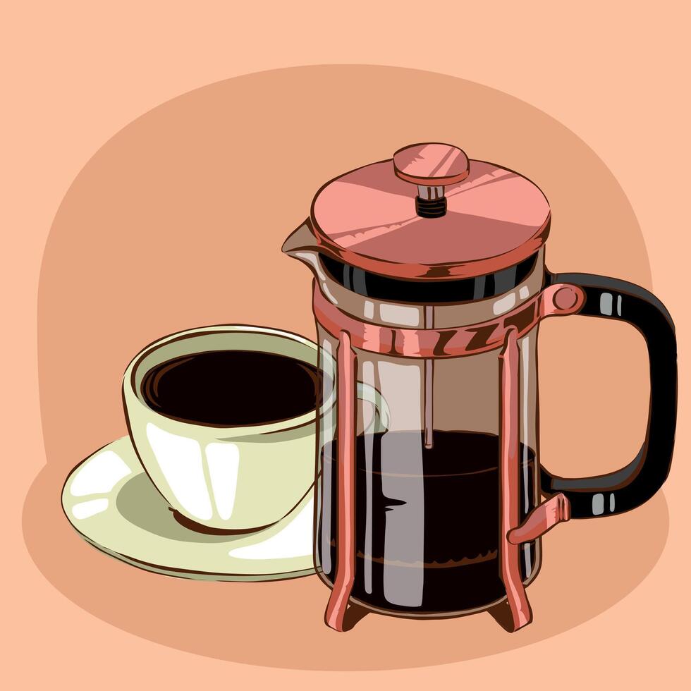 elegant french coffee maker making coffee vector