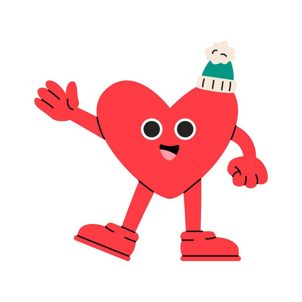 Cute christmas heart character. Merry Christmas and Happy New Year sticker. Flat illustration isolated on white background. vector