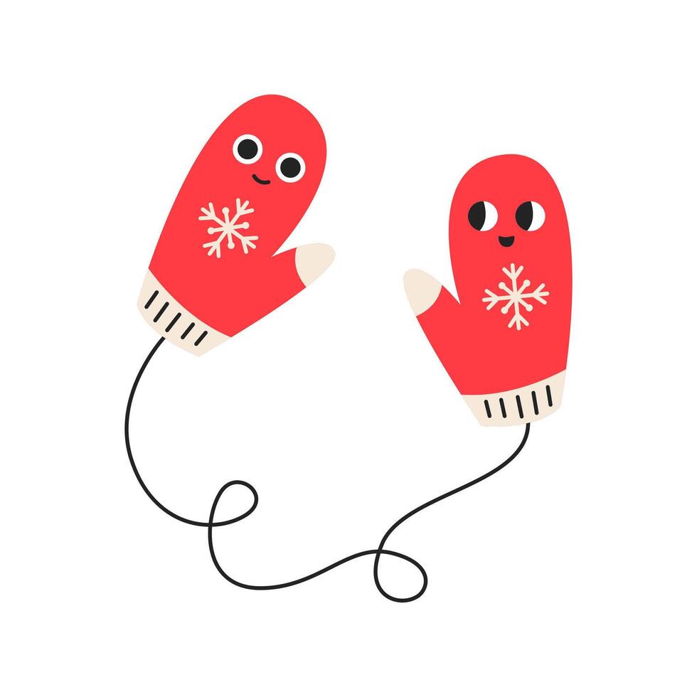 Cute christmas mittens character. Flat illustration isolated on white background. vector