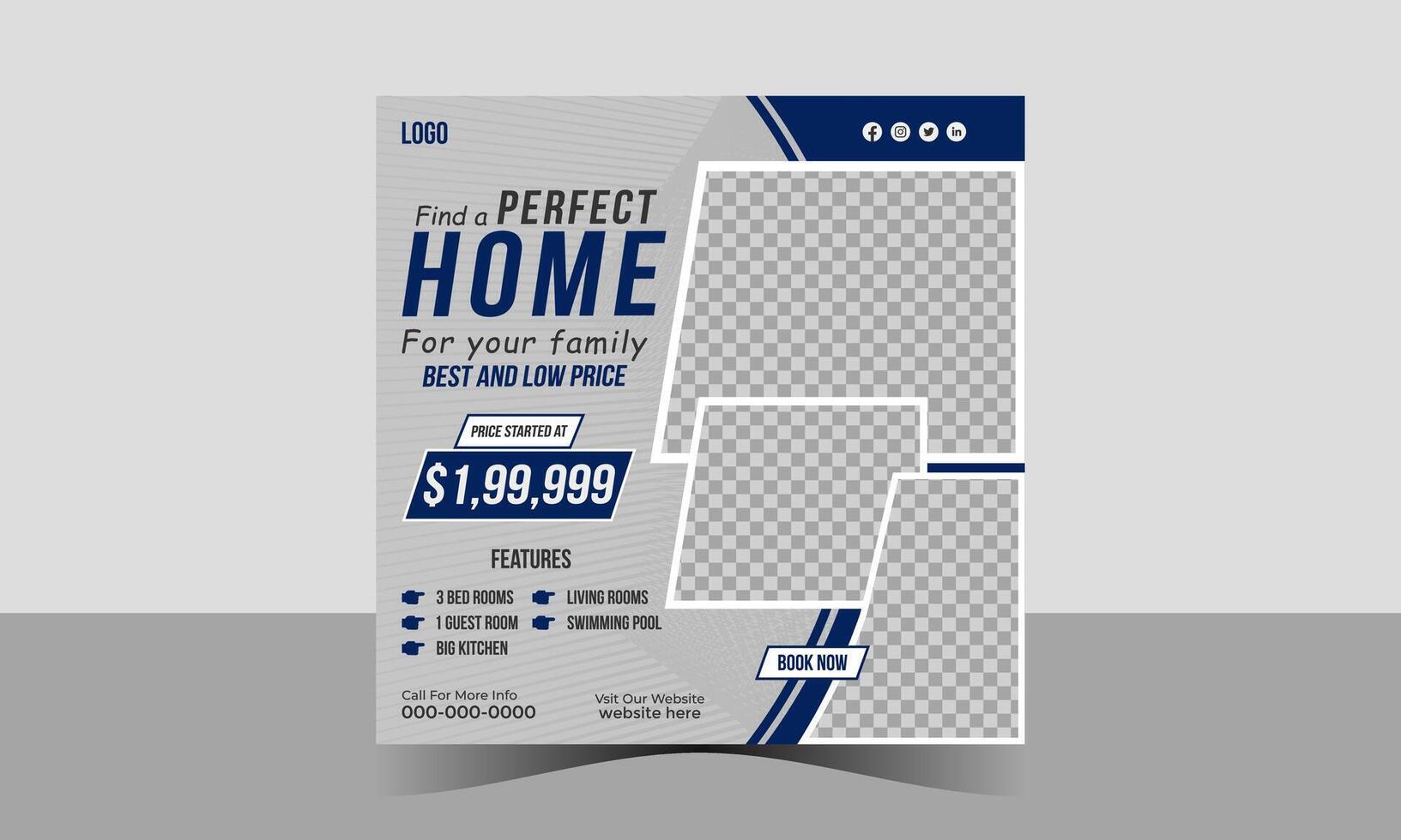 W Modern Home For Sale, Social Media Post Design vector