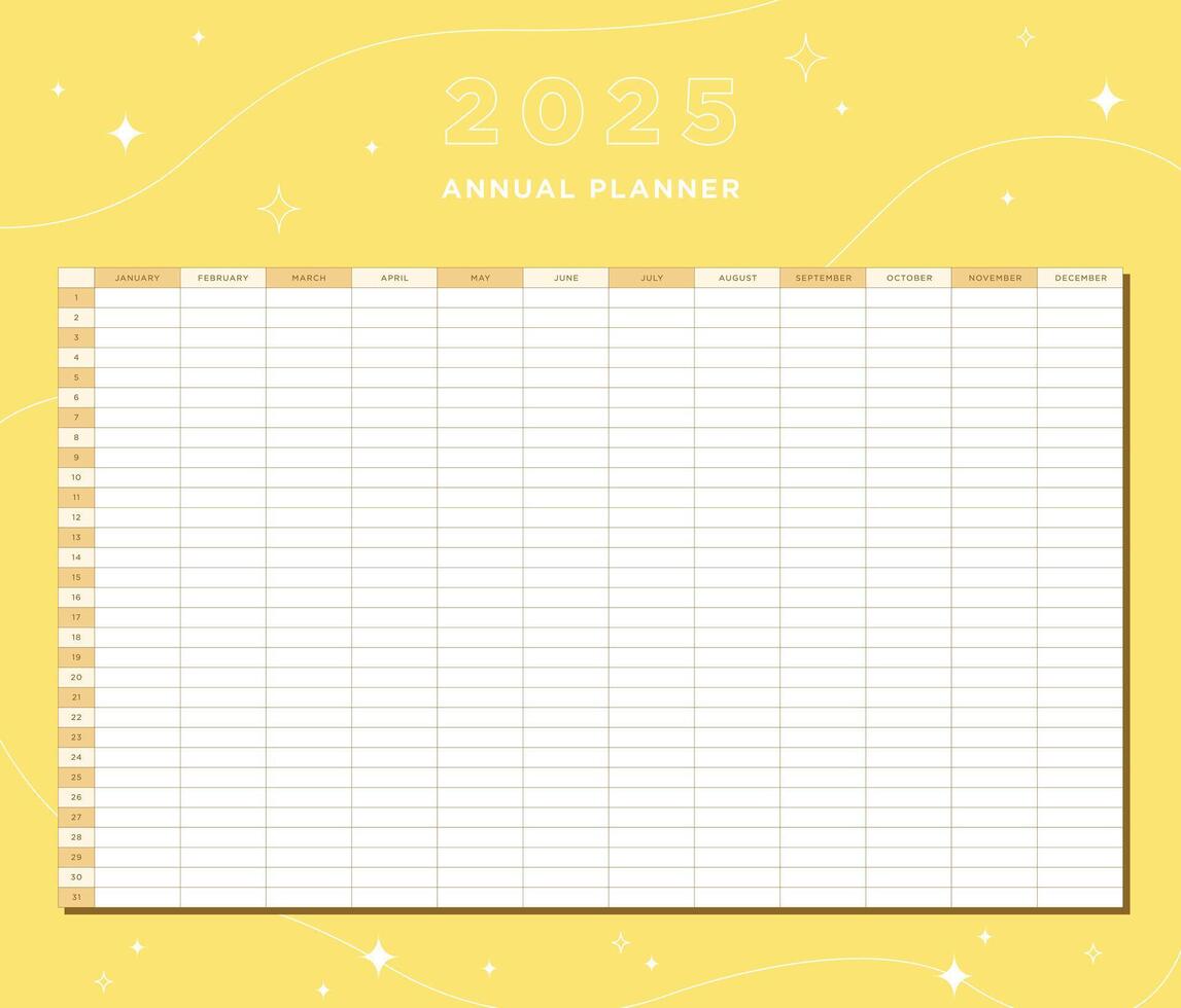 2025 annual planner with yellow sparkle background vector