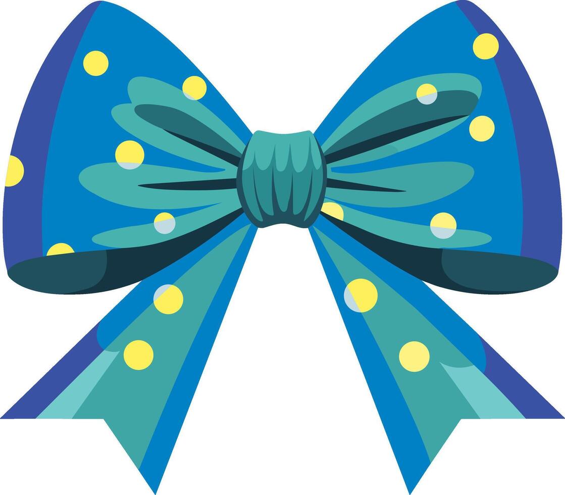 a blue bow with yellow polka dots on transparent vector