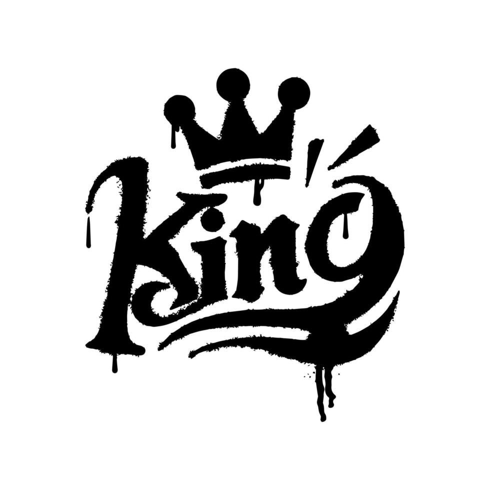 word KING with crown, graffiti art isolated on white background. vector