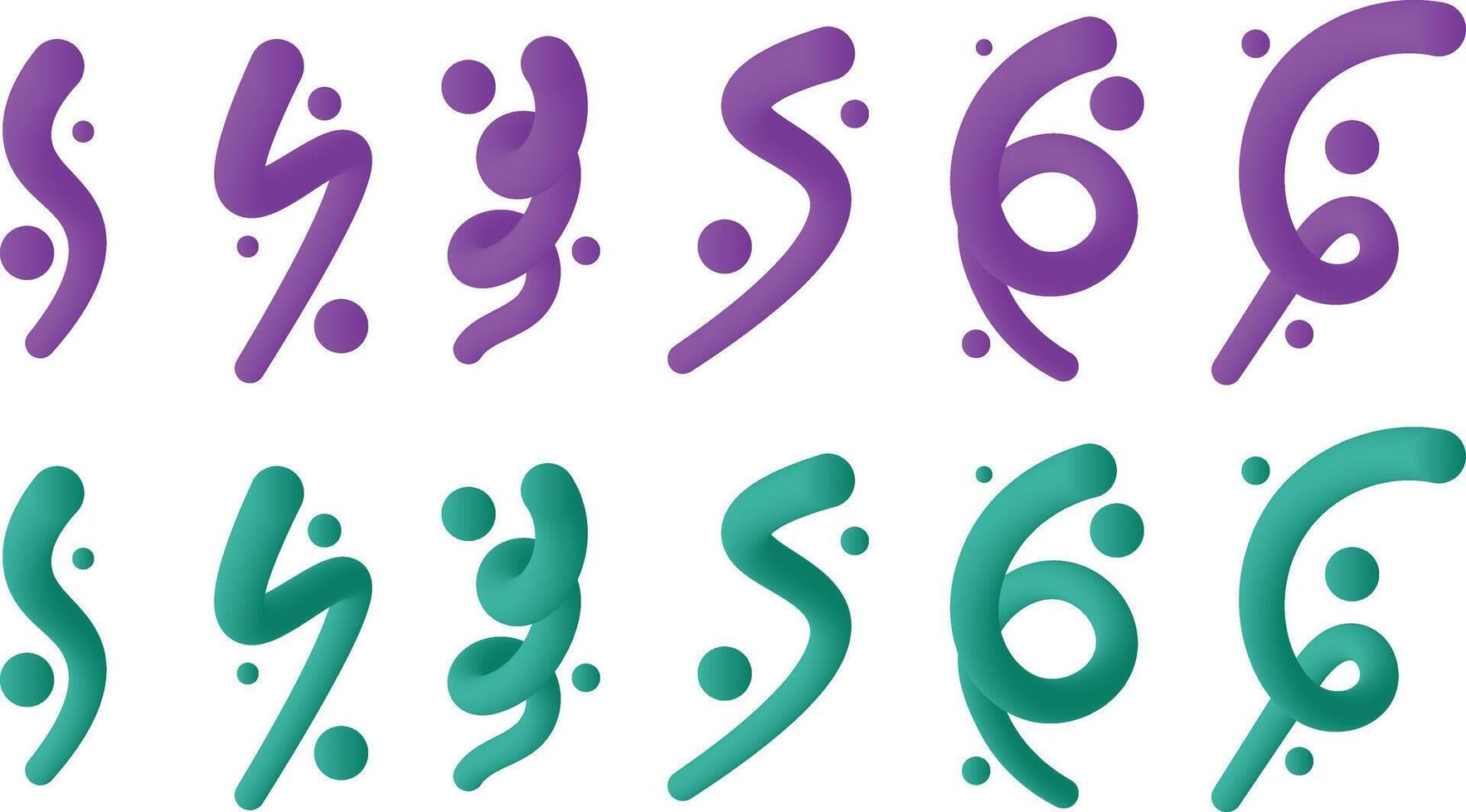 Set of Abstract Gradient Fluid Lines in Green and Purple vector