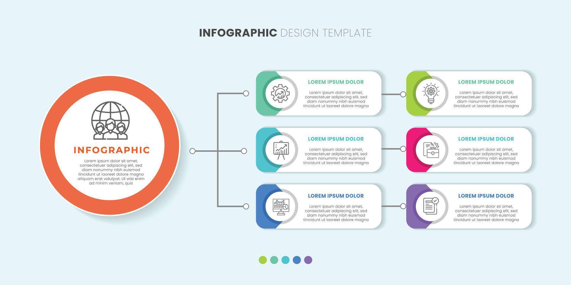 infographic label design with circle infographic template design and 6 options or steps. Can be used for process diagram, presentations, workflow layout, banner, flow chart, info graph. vector