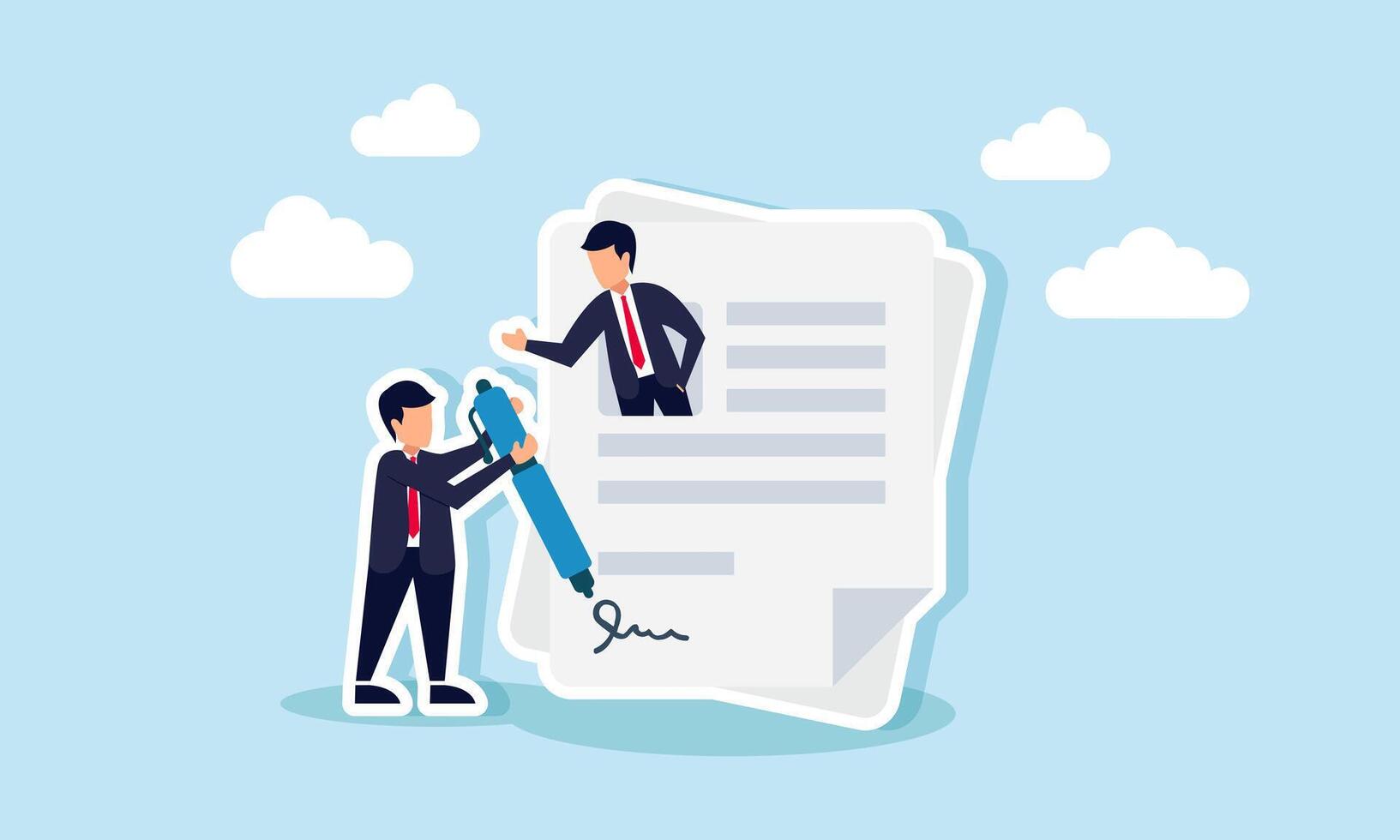A businessman signing a contract with a new employee, concept of Hiring new employees to improve and grow company performance vector