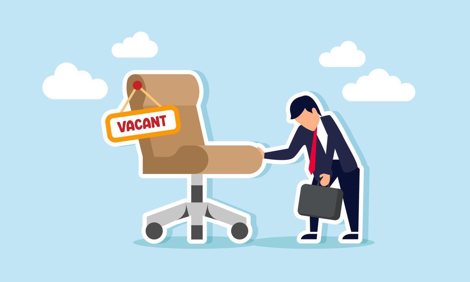 A businessman feeling pessimistic and dejected, holding a vacant chair, Illustration concept of Pessimistic about finding job openings or applying for jobs vector