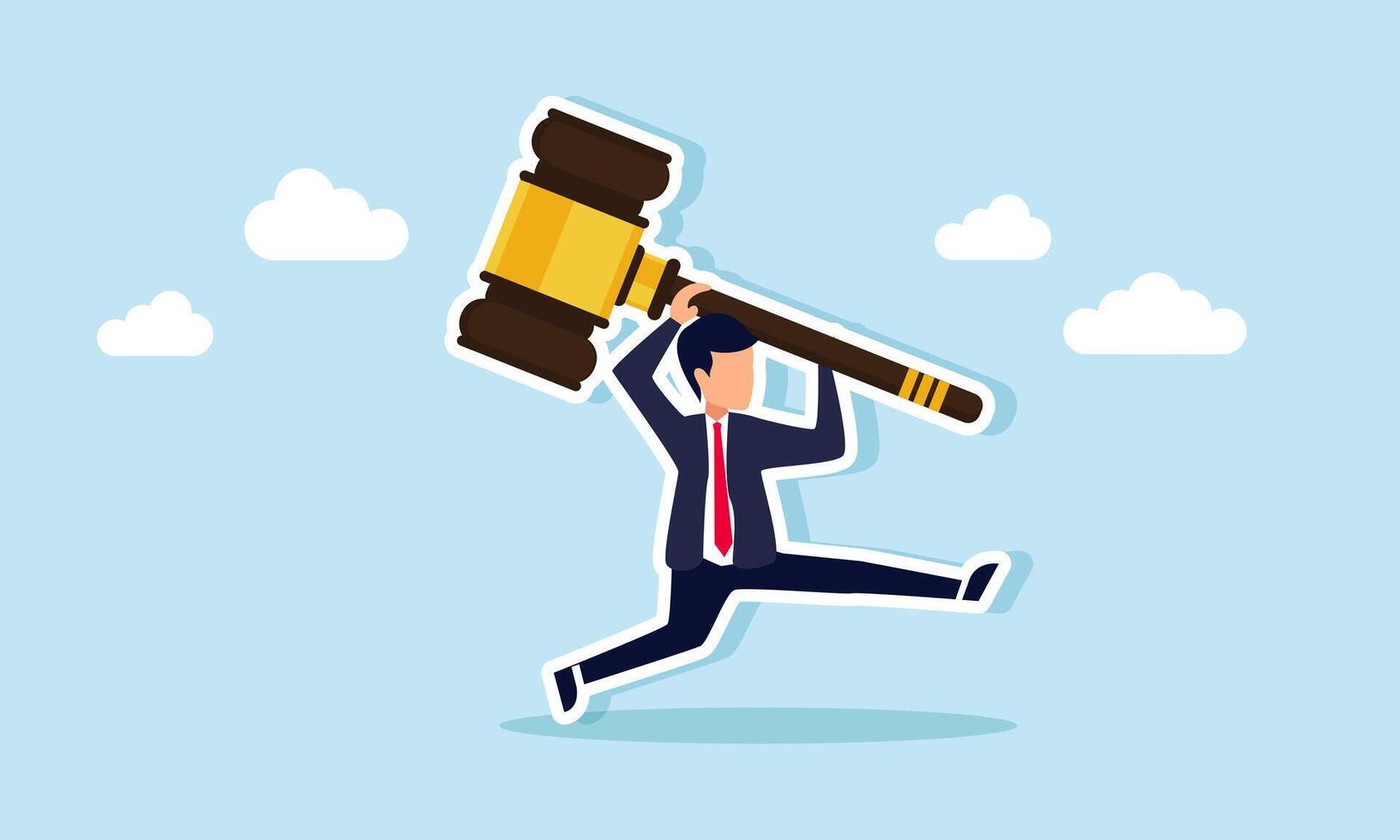Businessman running while carrying a gavel, Illustration concept of Effort to seek justice in legal issues faced by a businessperson vector