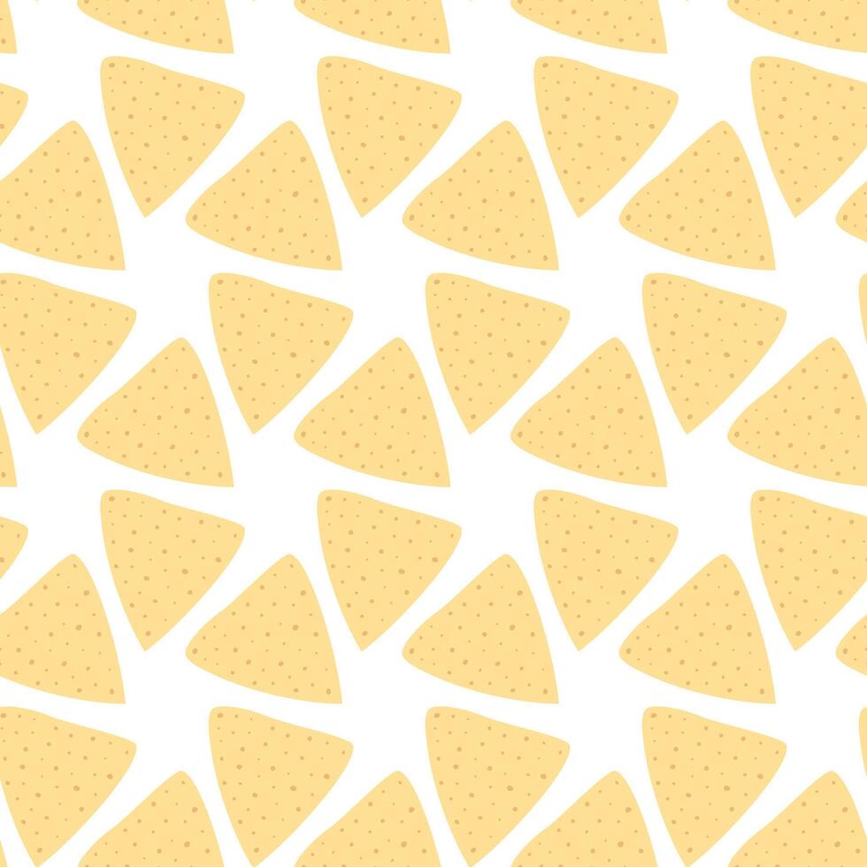 Tortilla chips nacho Seamless pattern International Nachos Day greeting Background texture concept. illustration Wrapping, wallpaper, wrapping or web, cards, leaflets, posters, banner, brochure vector
