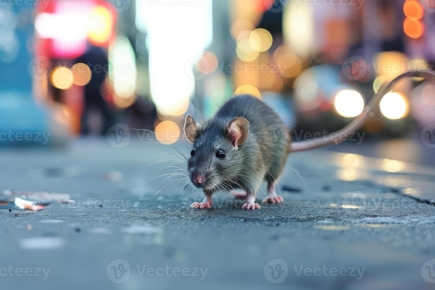 Close Up of a Rat Darting Across a Sidewalk photo
