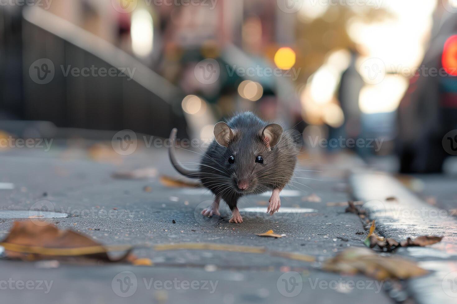 Close Up of a Rat Darting Across a Sidewalk photo