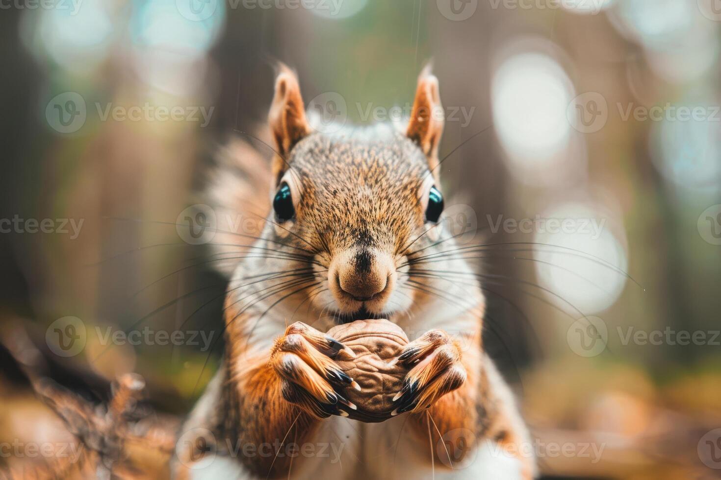 Close Up of a Squirrel Holding a Nut photo