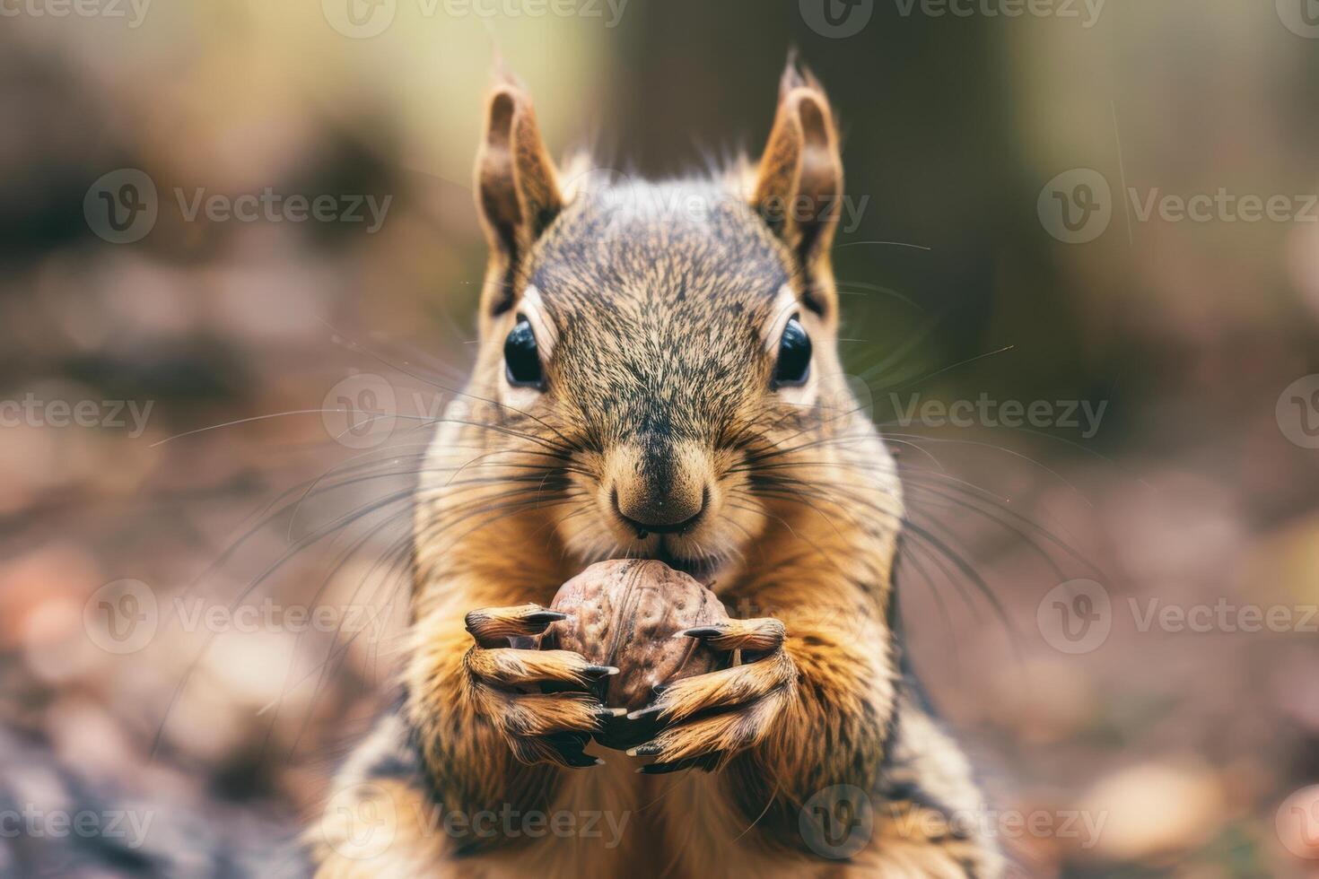 Close Up of a Squirrel Holding a Nut photo