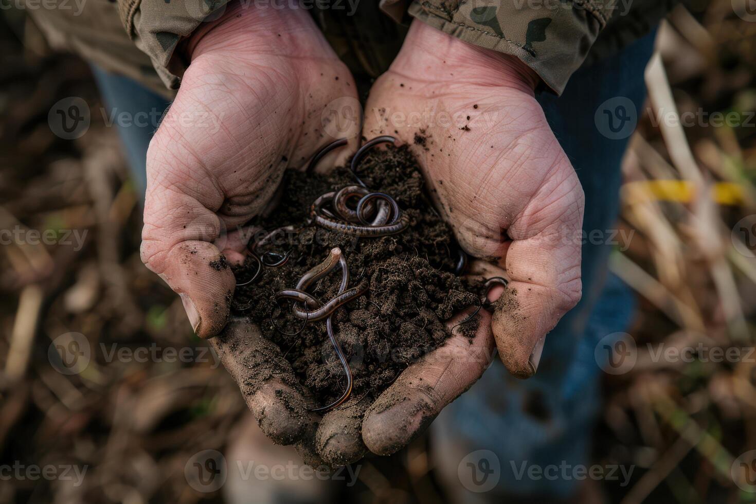 Examining Soil A Close Up of Hands and Earthworms photo