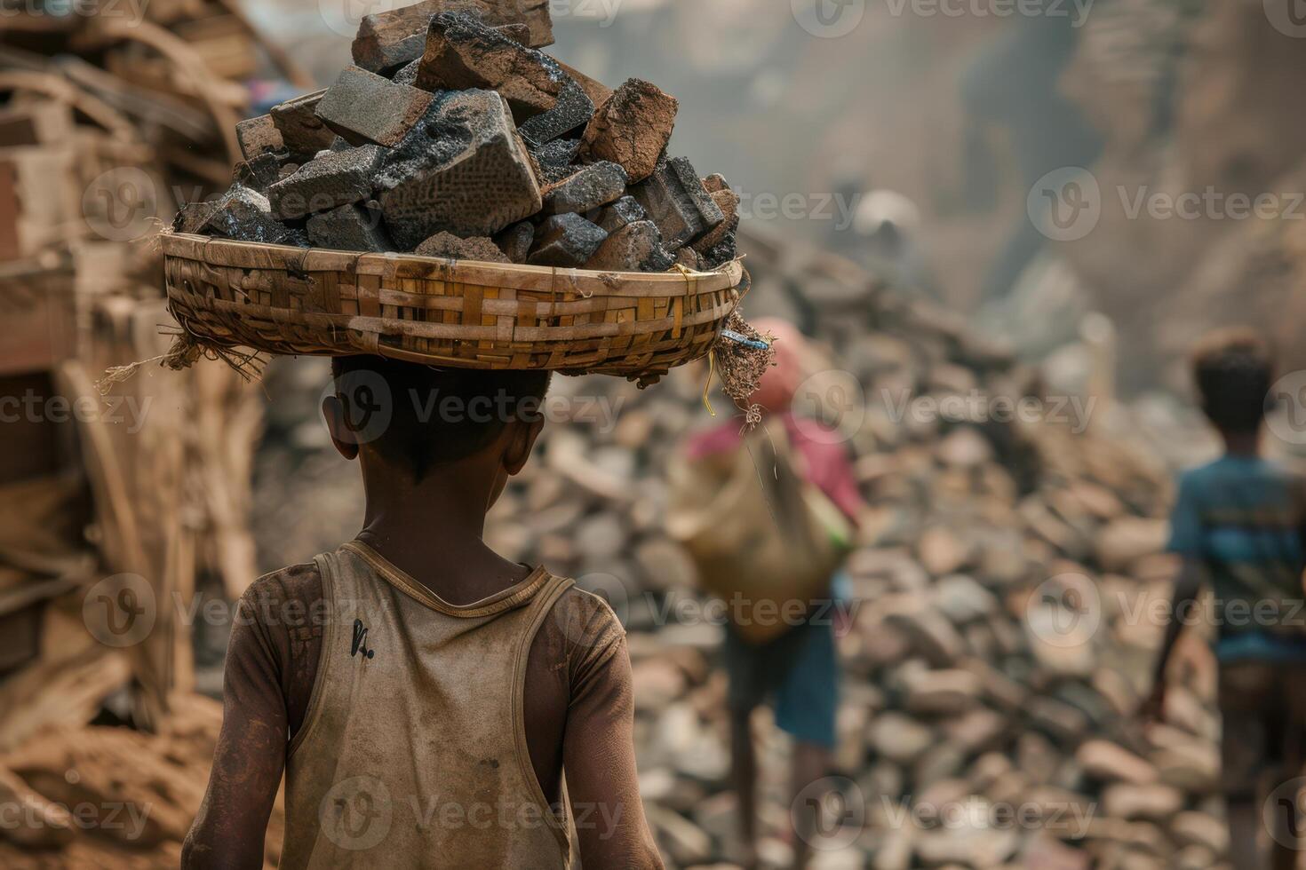 A Child Laborer from the Back View photo