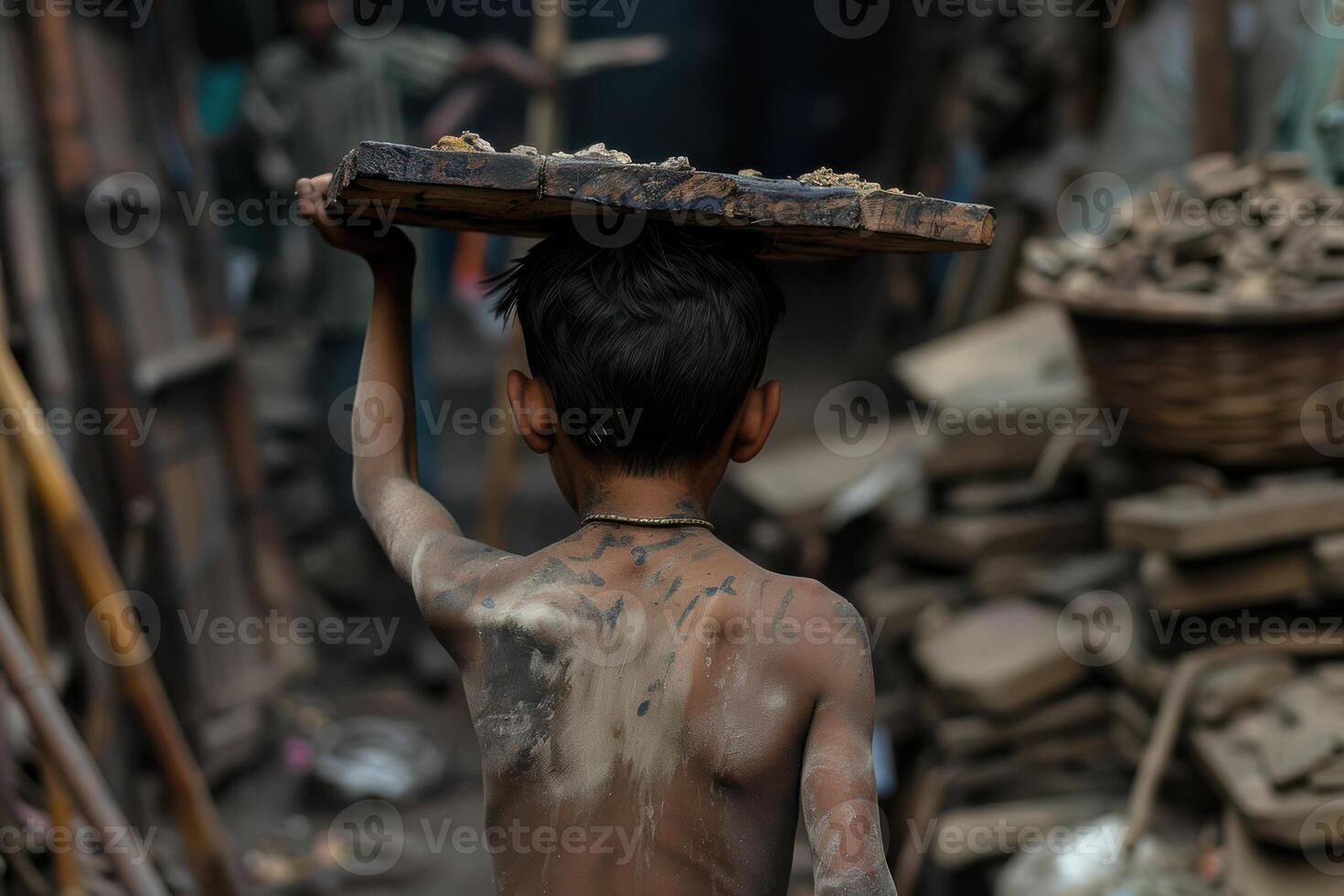 A Child Laborer from the Back View photo