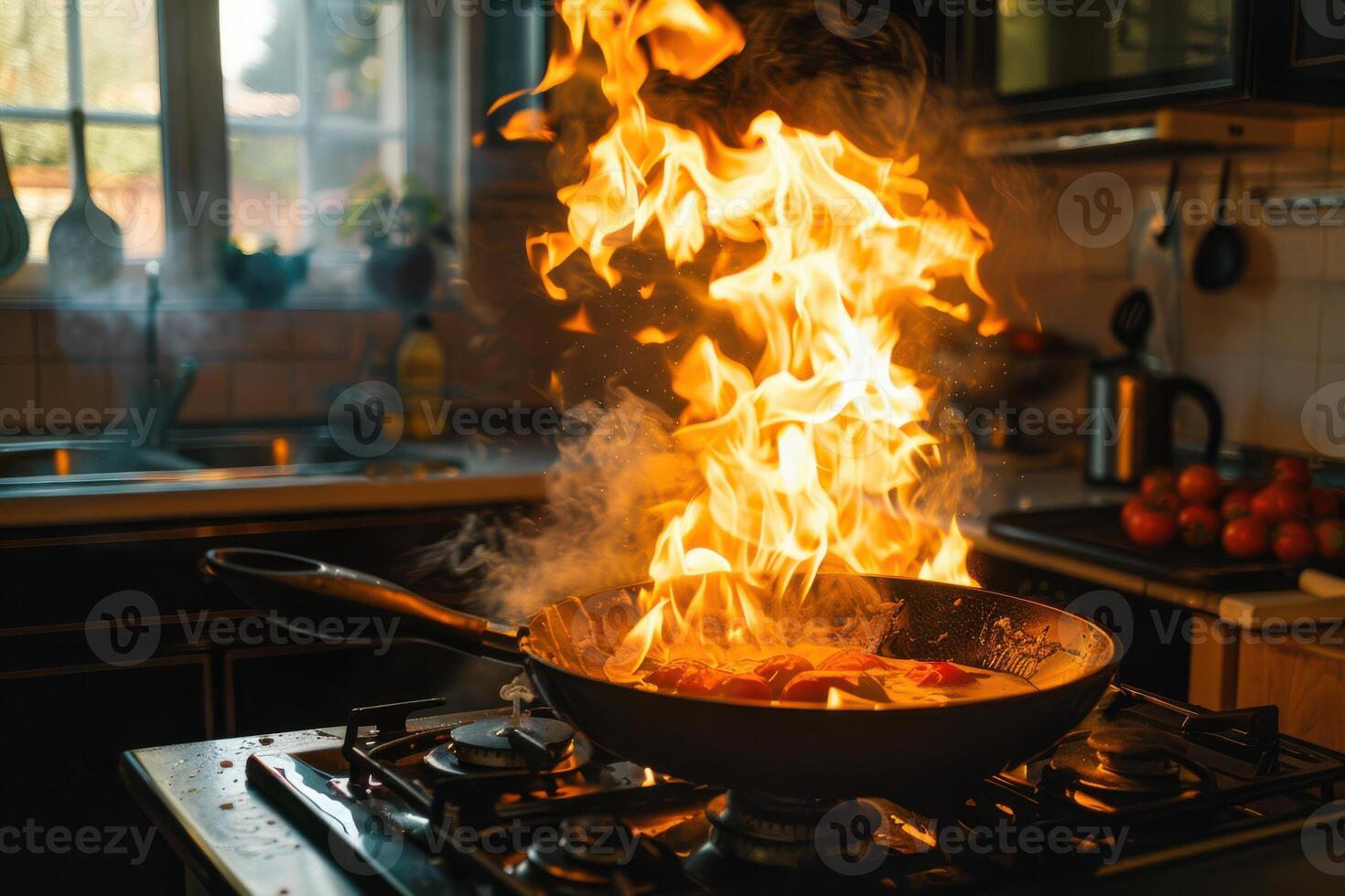 Flames Rise in the Kitchen Fire in the Pan photo