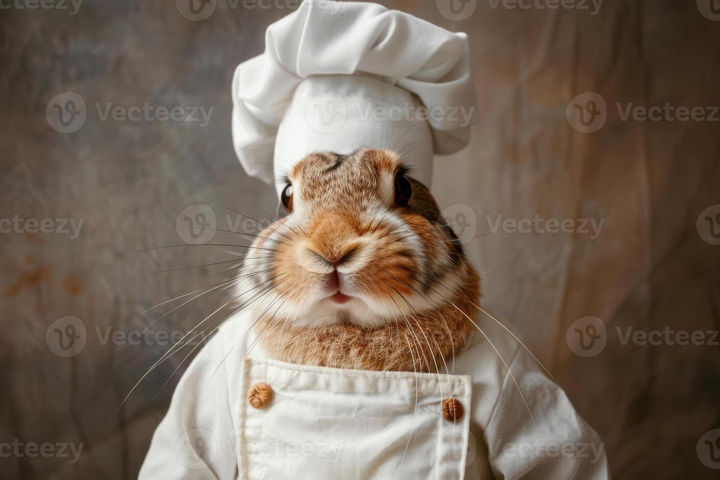 Photo Portrait of Happy Cute Hare Dressed as a Chef