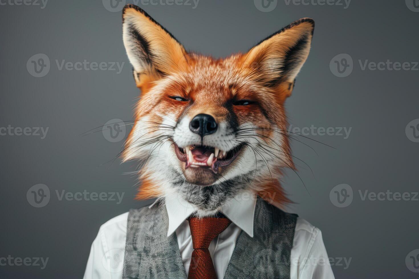 Studio Photo Portrait of a Happy Fox in Business Cloth