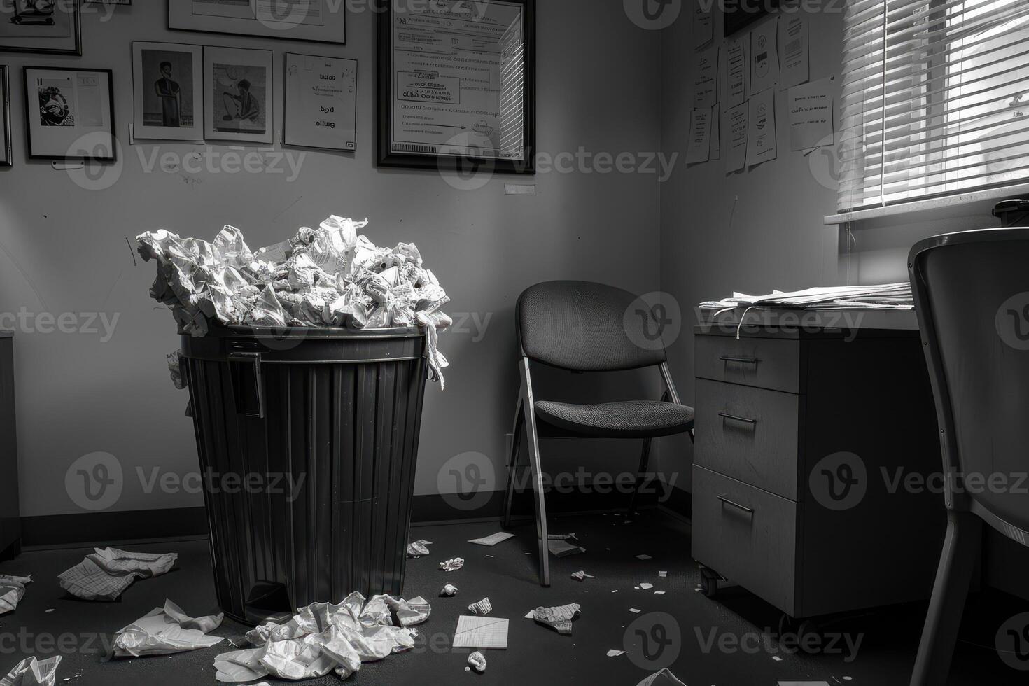 The Trash Can Stands in the Corner of the Office Full photo