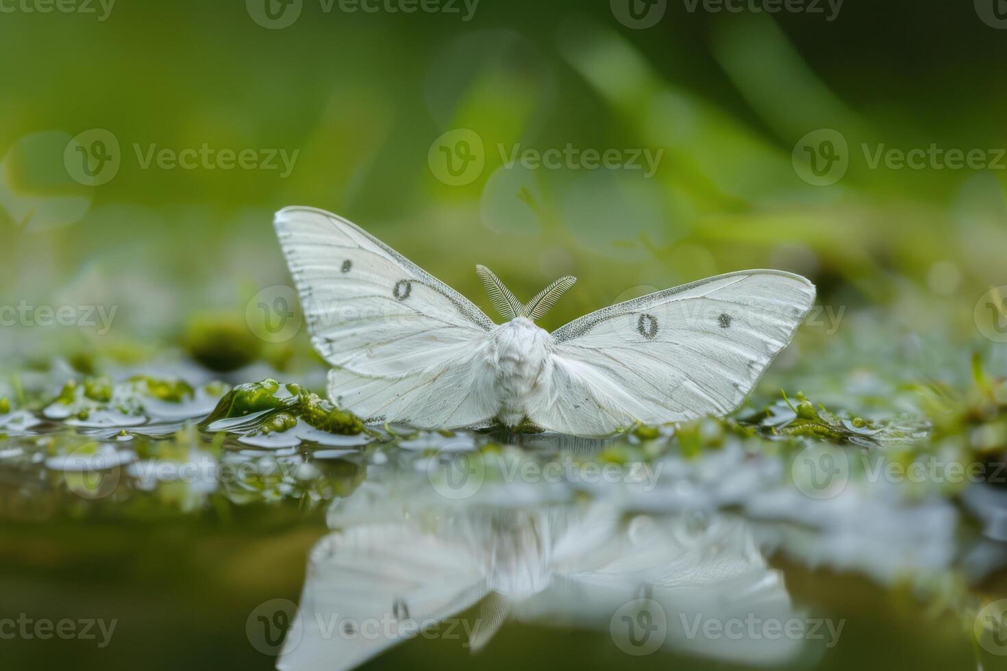 Fragile White Moth Resting on the Surface of Water photo