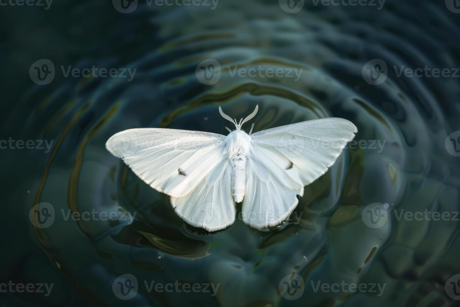 Fragile White Moth Resting on the Surface of Water photo