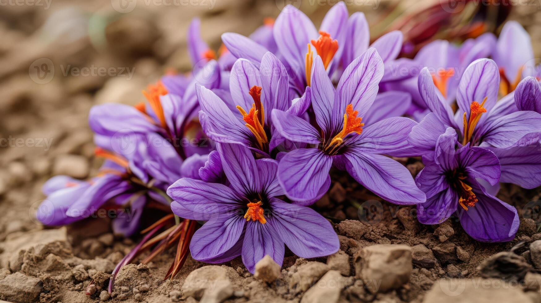 Fully grown saffron crocus flowers producing vibrant saffron blossoms. photo