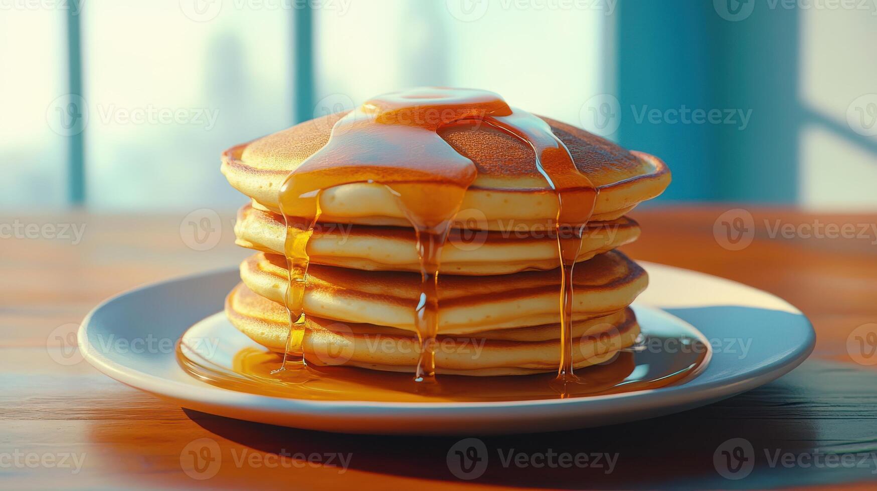 Stack of Pancakes with Maple Syrup on a Plate photo