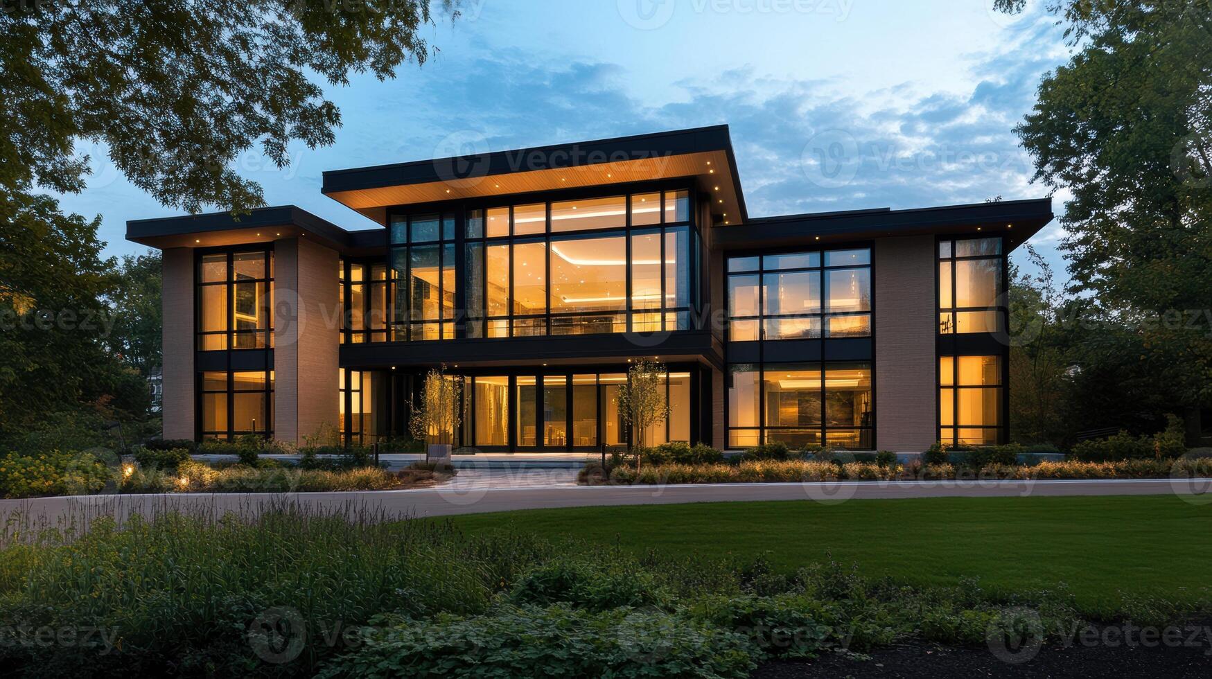 The image shows a spacious contemporary home featuring multiple rooms and modern design elements. photo