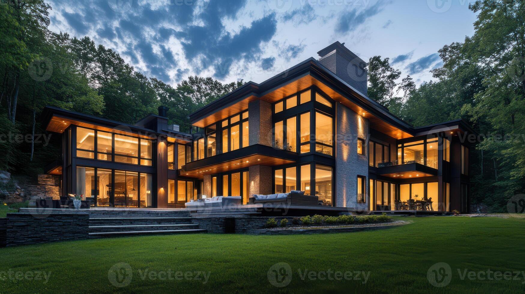 The image shows a spacious contemporary home featuring multiple rooms and modern design elements. photo