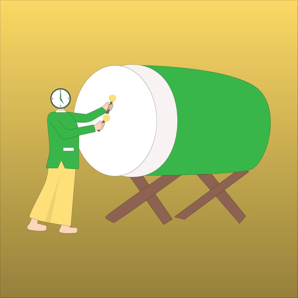 Ramadan men beat the drum during takbiran vector