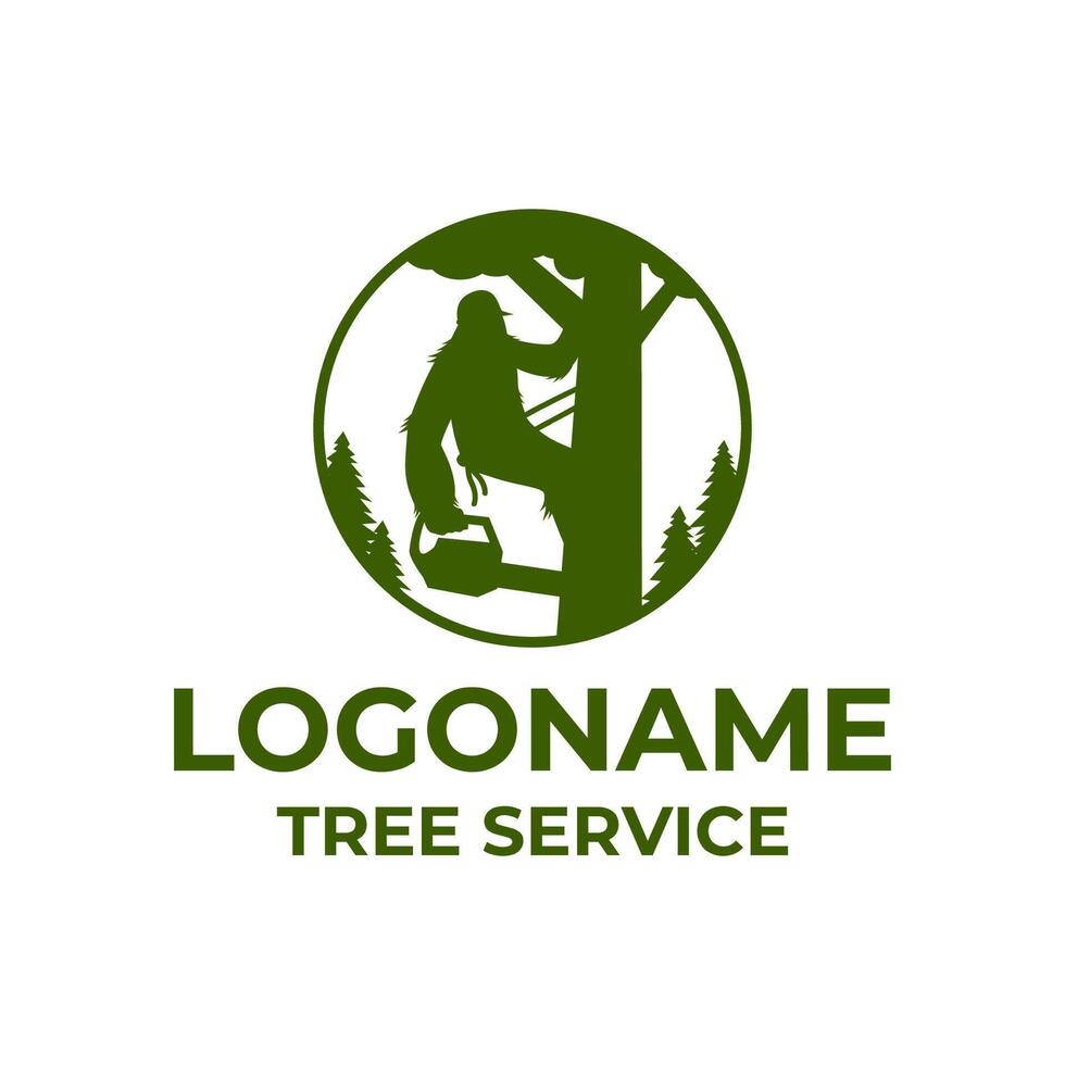 tree service logo template, bigfoot cutting tree logo vector