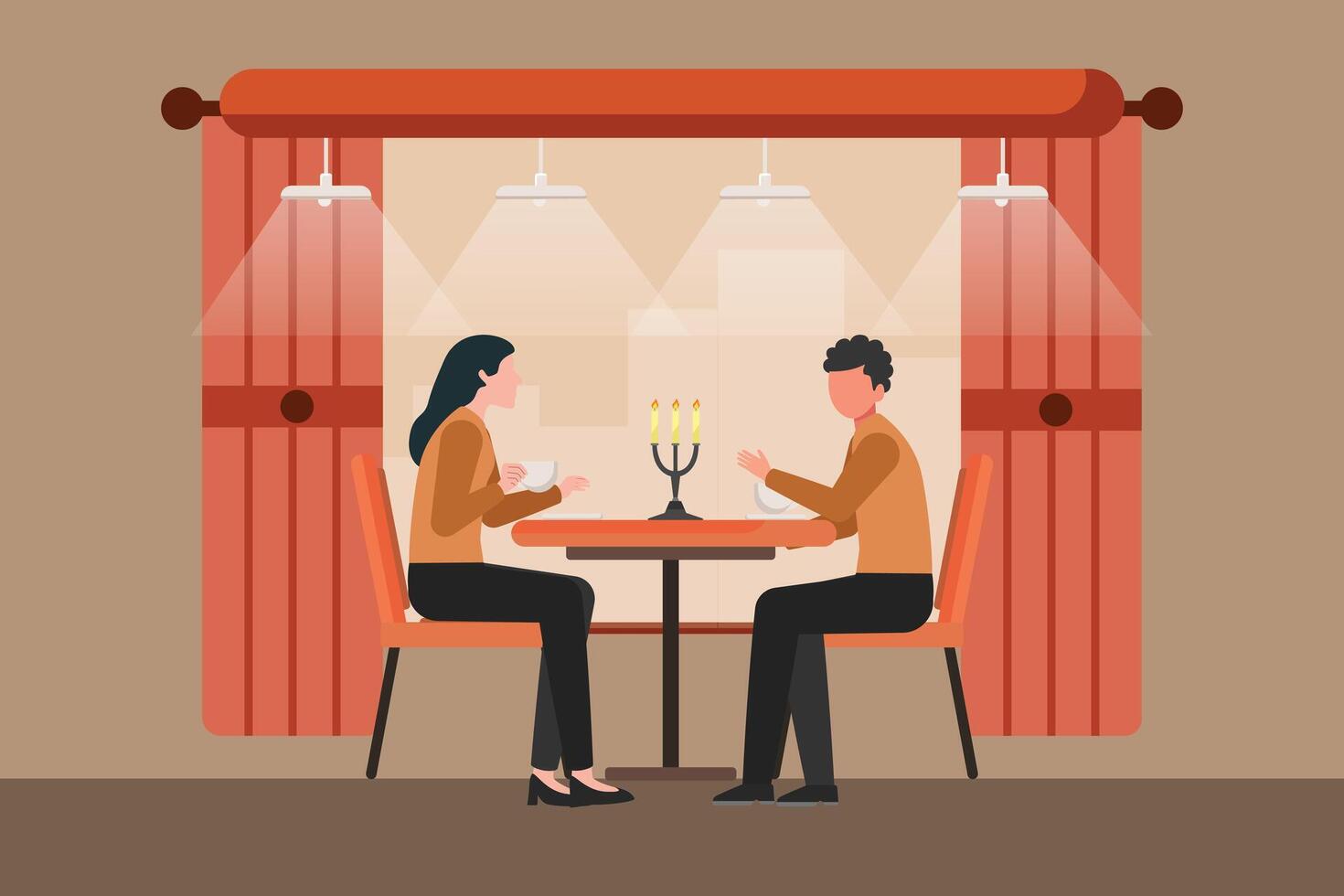 Hangouts with food and drinks. Colored flat illustration isolated. vector